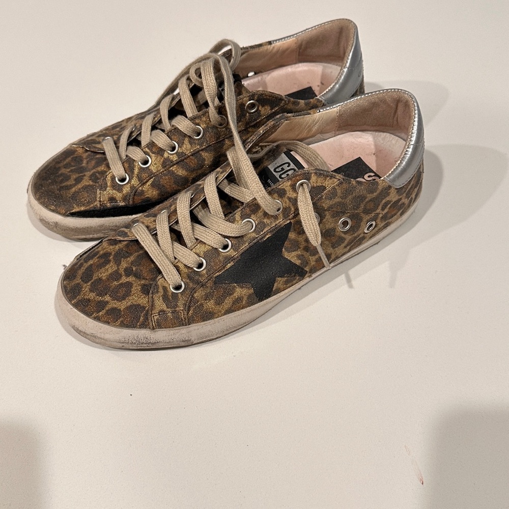 GOLDEN Goose GGDB Superstar Leopard Print Painted Canvas Sneakers Size 38